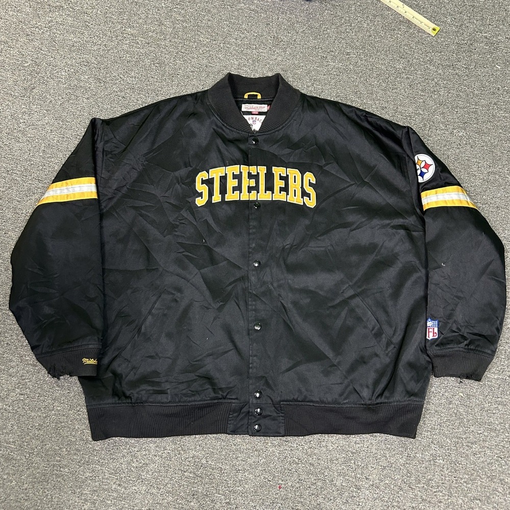 Mitchell & Ness Jacket Mens 5XL Black Steelers Throwback Satin Varsity C3